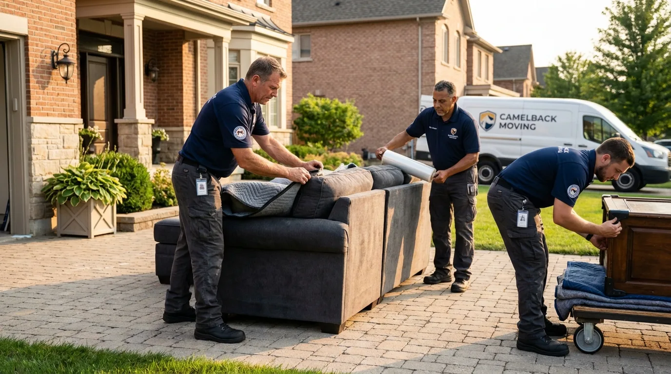 Large estate moving crew wrapping furniture in Howland, ME