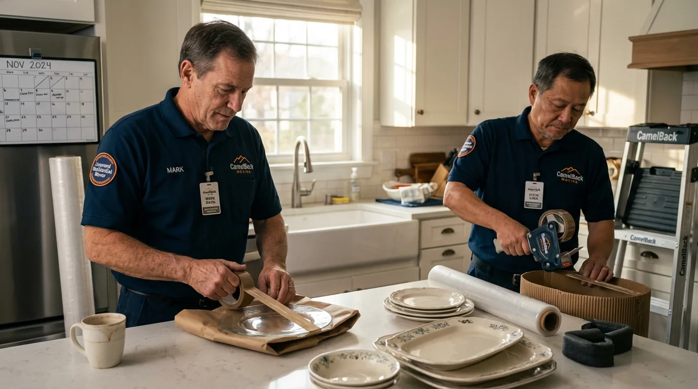 Professional crew packing kitchen dishware in Howland, ME